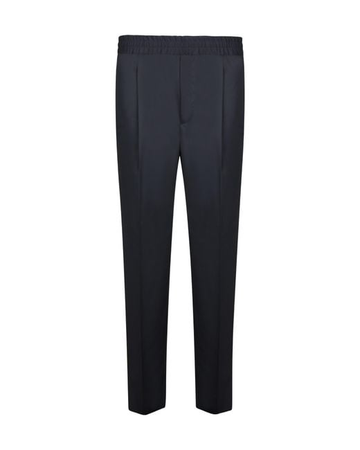 Zegna Blue Elastic Waist Straight-Leg Pants for men