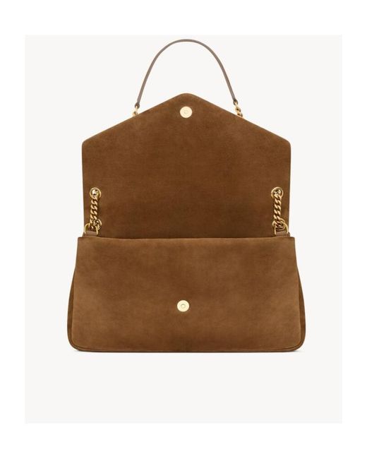 Saint Laurent Brown Calypso Logo Plaque Large Shoulder Bag