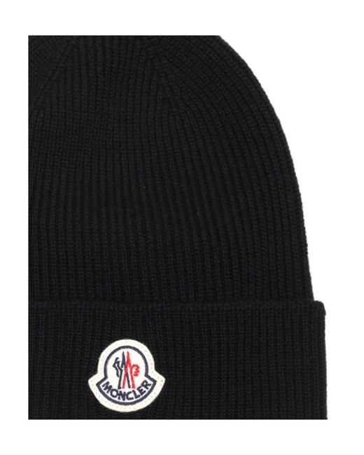 Moncler Black Logo Patch Beanie for men