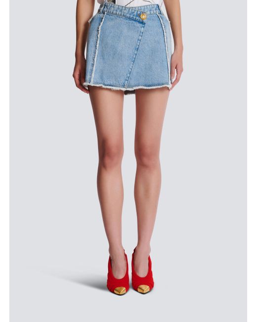 Balmain Blue Asymmetric Denim Skirt