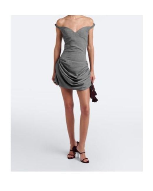 Magda Butrym Gray Off-Shoulder Herringbone Wool-Blend Minidress