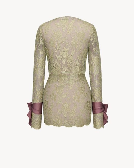 Saint Laurent Green Mini Dress With Bow Tie And Lace Cuffs