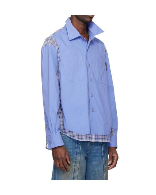 ANDERSSON BELL Blue Mesh Patchwork Shirt for men