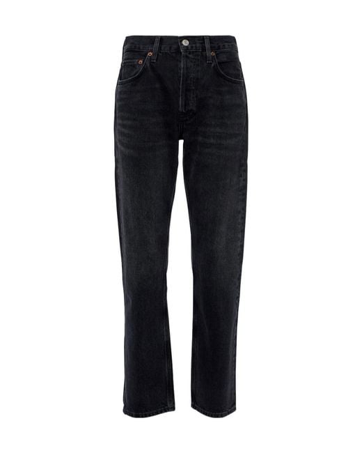 Agolde Black Mid-Rise Straight-Leg Denim Trousers