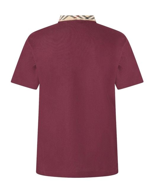 Burberry Red Classic Plaid Collar Polo Shirt for men