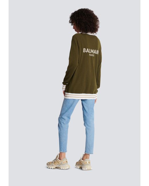 Balmain Green Wool-blend Logo Cardigan