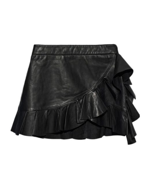 AllSaints Black Luana Ruffled Leather Skirt
