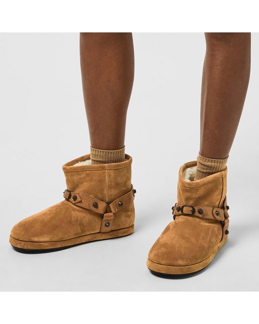 Balenciaga Brown Caramel Biker-Style Suede Snow Boots