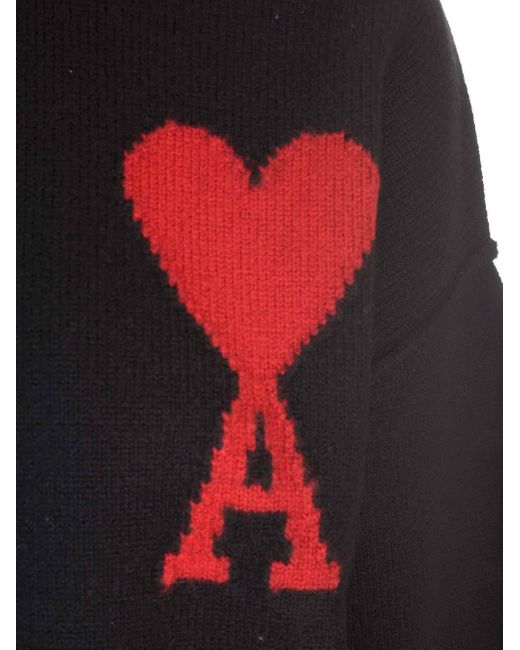 AMI Blue Logo Intarsia-Knit Jumper for men