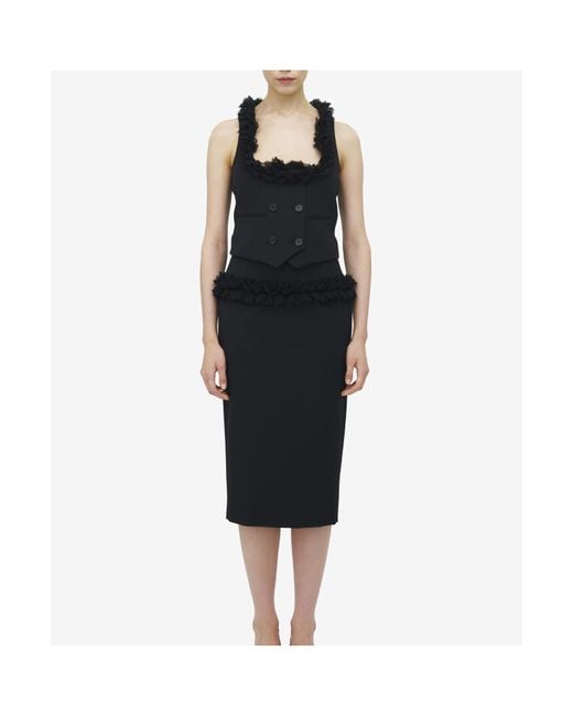 McQueen Black Wool Ruffle Waistcoat