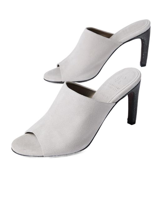 Brunello Cucinelli White Open-Toe Heels Mules