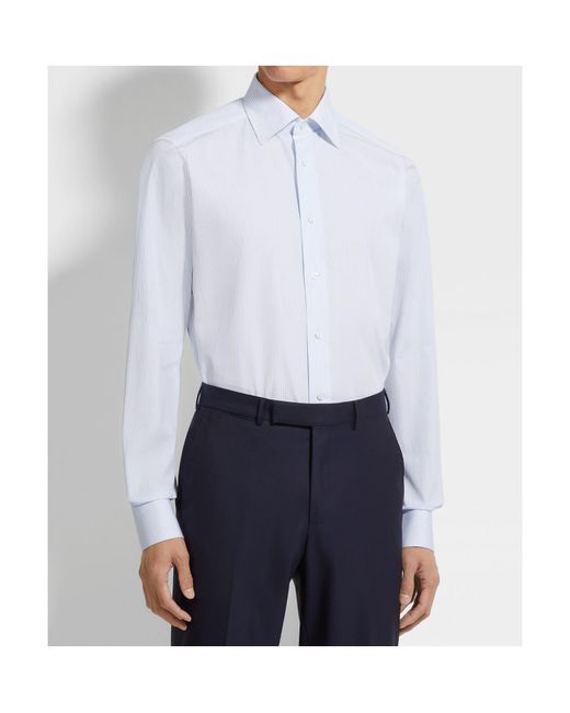 Zegna White Light And Micro-Striped Centoventimila Cotton Shirt for men