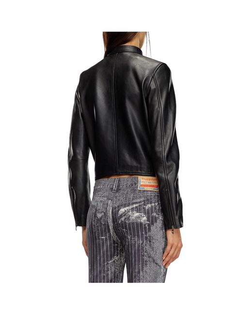DIESEL Black L-Ayla Zipped Leather Biker Jacket
