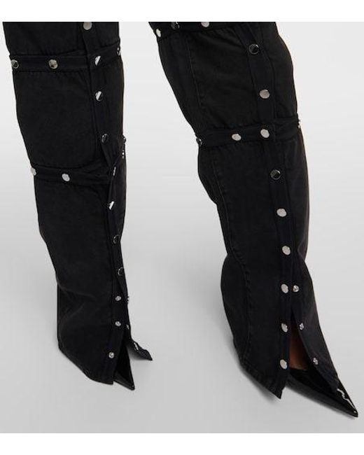 The Attico Black Studded Low-Rise Straight Leg Jeans