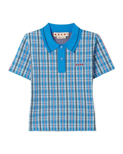 Marni Blue Checked Jacquard-Knit Polo Top