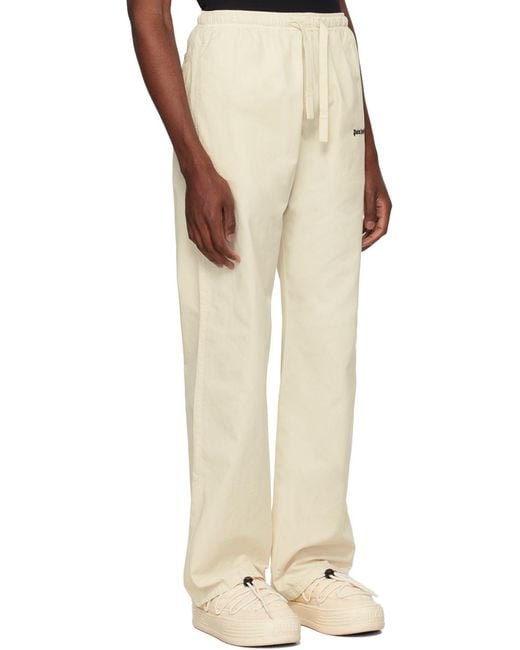 Palm Angels White Logo Embroidered Drawstring Trousers for men