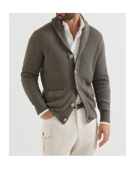 Brunello Cucinelli Green Malfilé-Cotton English-Rib Cardigan for men