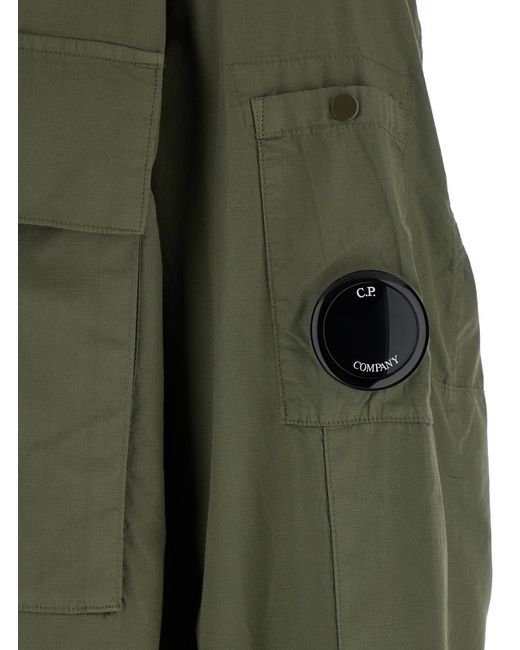 C P Company Green Logo Plaque Rip-Stop Shirt for men