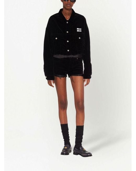 Miu Miu Black Washed Velvet Shorts