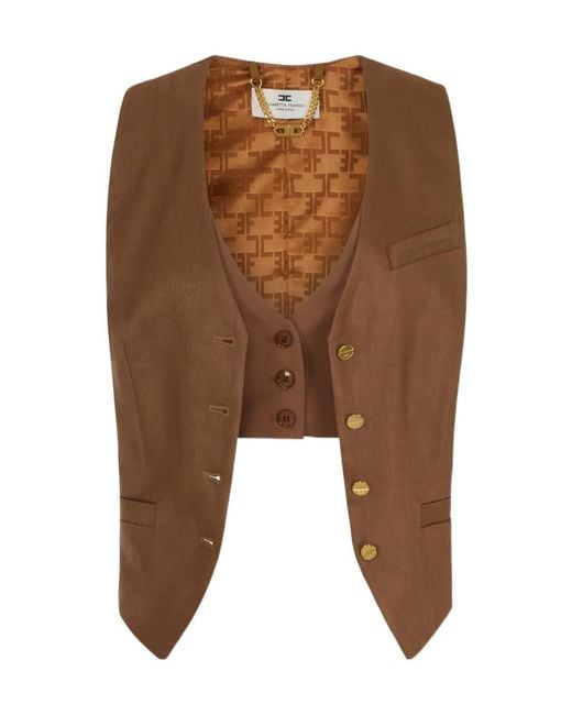 Elisabetta Franchi Brown Crêpe Waistcoat