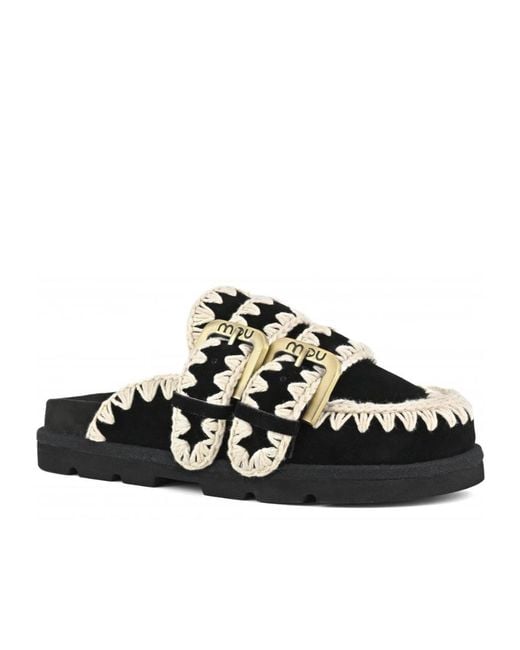 Mou Black Low Bio Sabot Two-Buckles