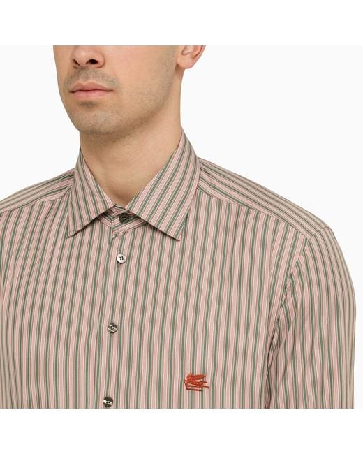 Etro Natural Pegaso Embroidered Striped Shirt for men
