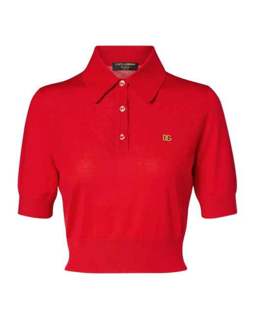 Dolce & Gabbana Red Knitted Cashmere And Silk Polo Shirt