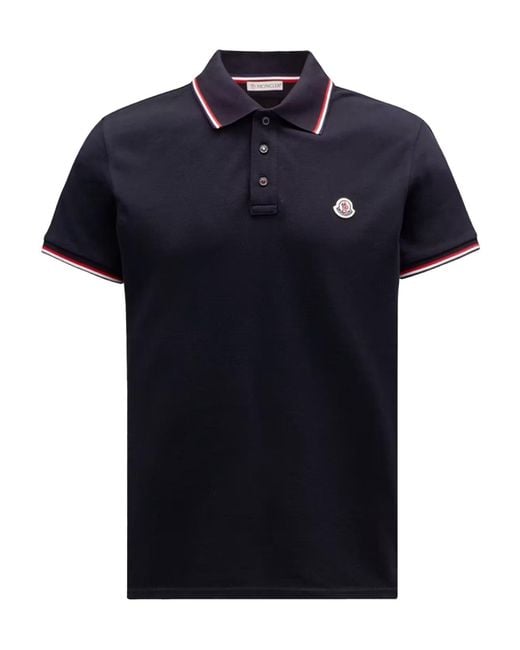 Moncler Blue Logo Patch Short-Sleeved Polo Shirt for men