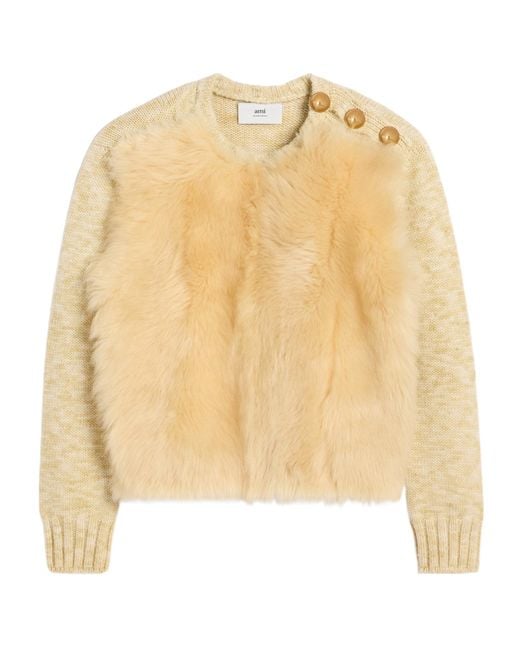 AMI Natural Shearling Crew Neck Sweater for men