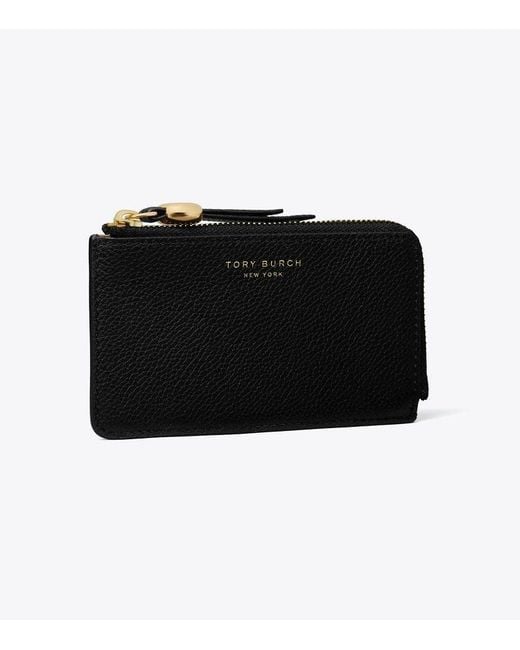 Tory Burch Black Logo Detailed Zipped Card Holder