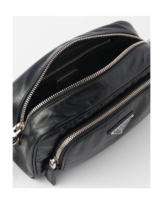 Prada Black Logo Plaque Zipped Shoulder Bag