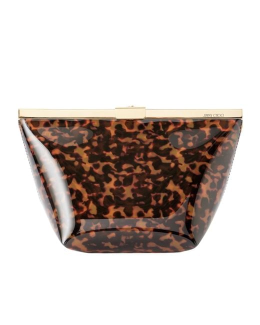 Jimmy Choo Brown Ganache Animal-Print Pvc Clutch