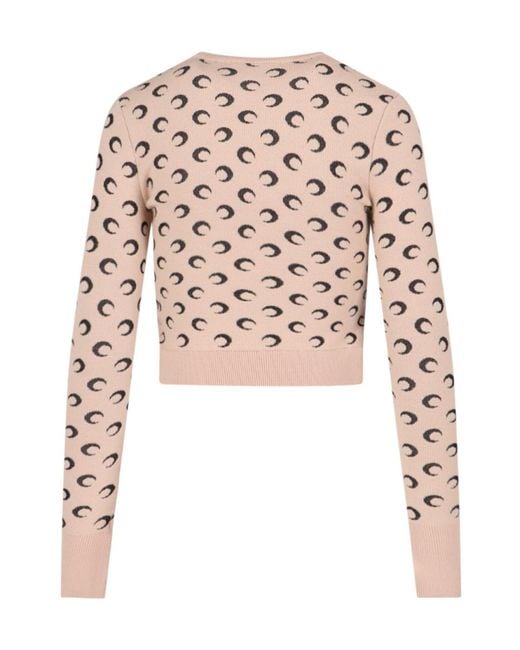 MARINE SERRE Pink Moon Jacquard Cropped Jumper