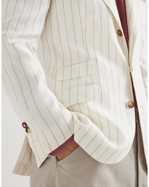 Brunello Cucinelli White Cavallo Pinstriped Blazer for men