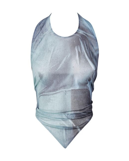 Jean Paul Gaultier Blue Tie-Back Abstract Print Top