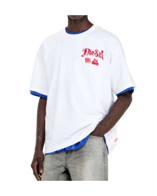 DIESEL White Cotton T-Shirt With Flock Graphic for men