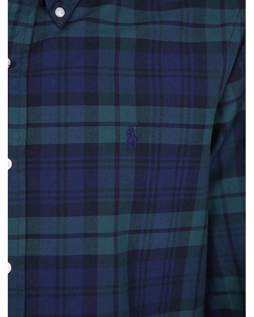 Polo Ralph Lauren Blue Logo Embroidered Checked Shirt for men