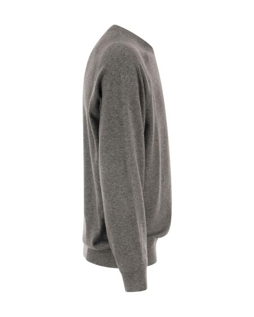 Brunello Cucinelli Gray Crew Neck Cashmere Sweater for men