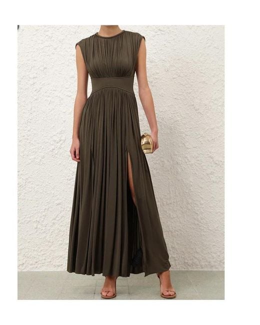 Zimmermann Green Luna Pleated Column Dress