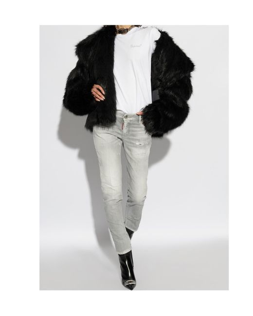 DSquared² Gray Jennifer Mid-Rise Distressed Jeans