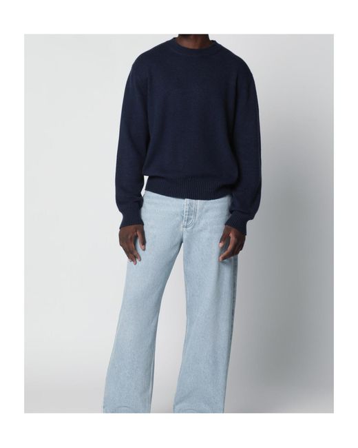 Bottega Veneta Blue Crew-Neck Long-Sleeve Knit Top for men