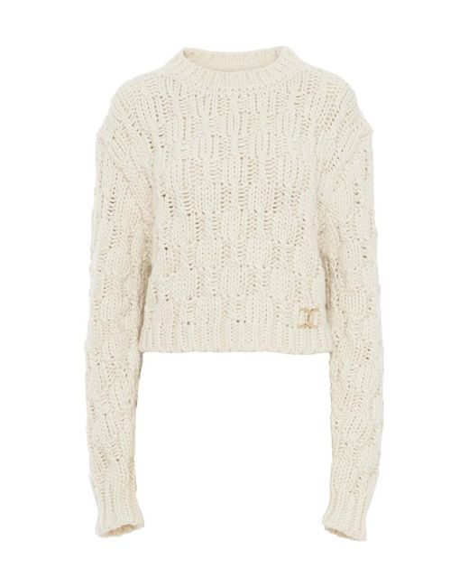 Chloé White Chloé Cropped Intarsia Knitted Jumper