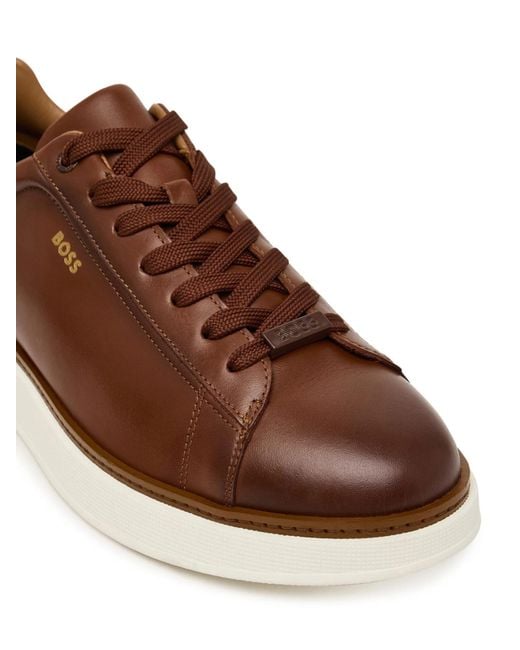 Boss Brown Lace-Up Low-Top Sneakers for men
