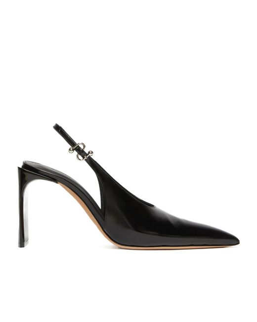 Sportmax Black High Slingbacksin Shiny Calfskin With A Pointed Toe