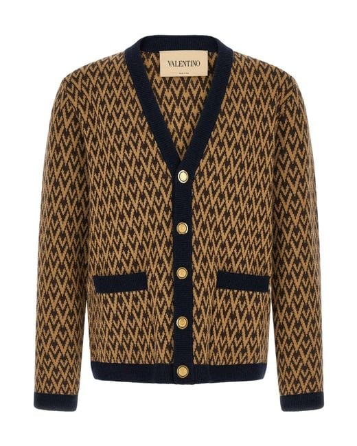 Valentino Brown Toute La V Patterned V-Neck Cardigan for men