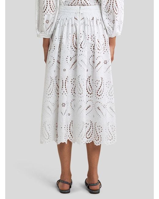 Etro White Openwork Midi Skirt