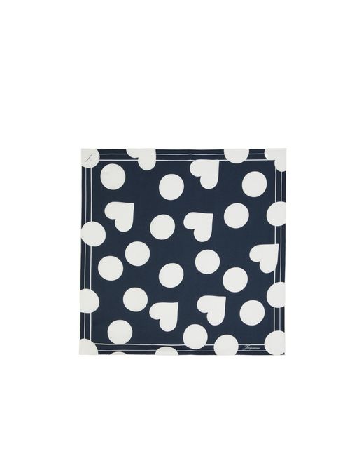 Jacquemus Blue Polka Dot Heart Silk Scarf