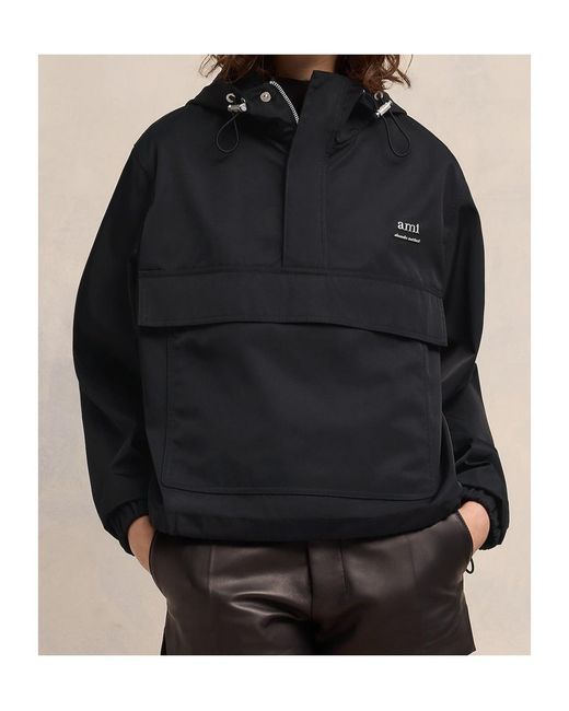 AMI Black Ami Logo Lettering Hooded Jacket for men