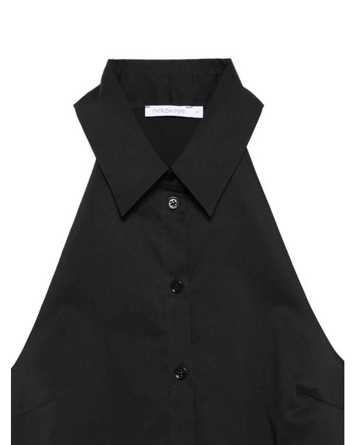 Patrizia Pepe Black Button Halterneck Top
