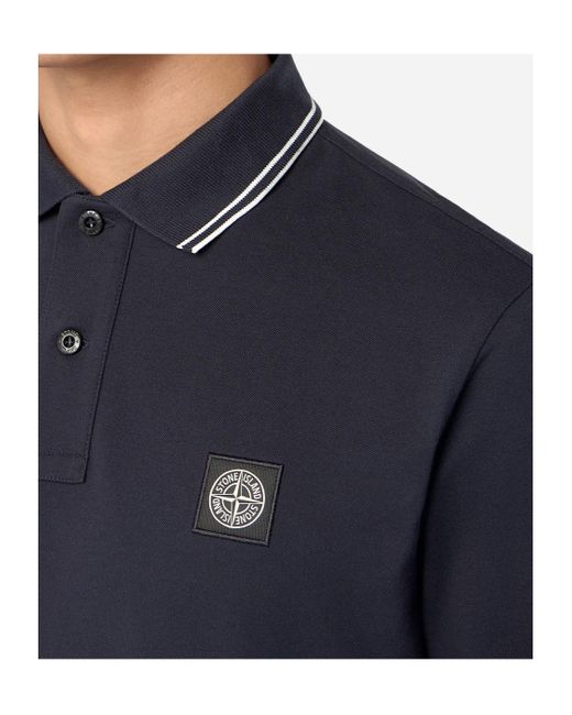 Stone Island Blue Slim Fit Long Sleeved Polo Shirt for men